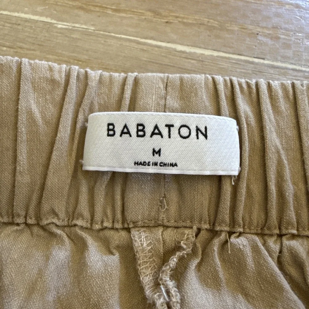 Babaton Aritzia Errol Linen Khaki Pants‎ Relaxed Fit Tapered Leg Women M Tan